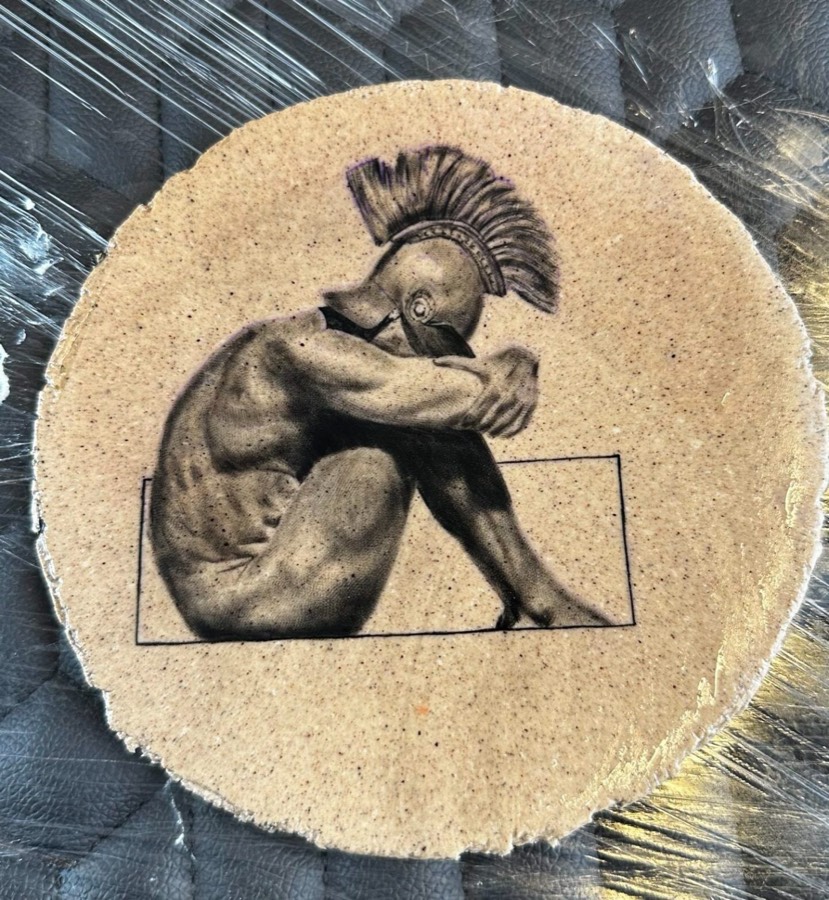 Guerreiro romano: estudo de tatuagem em pele artificial por Leonardo Fonseca