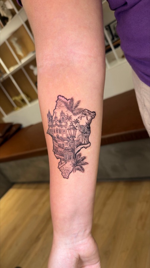 Tatuagem Maranhão em fine line, feita por Leonardo Fonseca em São Luís – MA